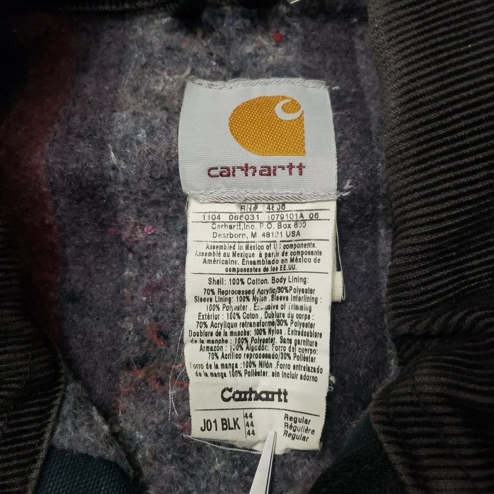 Vintage Carhartt Detroit Jacket Men 44 Black Y2k J01 Zip Blanket Lined Workwear
